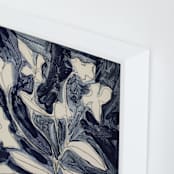"Petals on Indigo" - Art Print in Indigo Blue by Deborah Velasquez - Frame Close-up