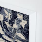 "Petals on Indigo" - Art Print in Indigo Blue by Deborah Velasquez - Frame Close-up