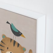 "Tiger and birdie " - Art Print in Beige by Farinaz Vaseghi - Frame Close-up