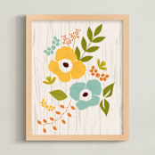 "Woodland Wallflowers" - Art Print in Mustard by Bethany Anderson - Framed