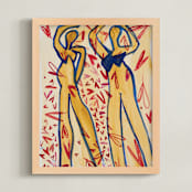 "Frida & Florence " - Art Print in Yellow-Red-Blue by Maran Ree Whiting - Framed
