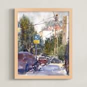 "Jerusalem street view" - Art Print in Purple green by Rafael Yaniger - Framed
