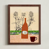 "Paper Still Life with Bottle" - Art Print in Beachy Beige by Lee-Anne Schmidt - Framed