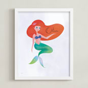 "Under The Sea With Ariel from Disney's The Little Mermaid" - Personalized Art Print in Starfish by Lori Wemple - Framed