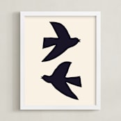 "Birds" - Art Print in Navy by Alexandra Dzh - Framed