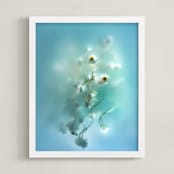 "Daisies in aqua" - Art Print in Capri Blue by Aralyn Griesbach - Framed