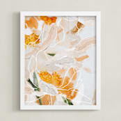 "Painted Peonies" - Art Print in Orange by Tanya Val - Framed