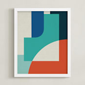 "Red Sun" - Art Print in Turquoise by Jennifer Morehead - Framed