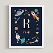 "Space Adventure" - Personalized Art Print in Midnight by Elly - Framed