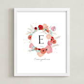 "Vintage Floral Monogram" - Personalized Foil-Pressed Art Print in Poppy by Hannah Williams - Framed