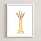 "baby animal.giraffe" - Art Print in merigold by Cass Loh - Framed
