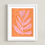 "Tall Flower" - Art Print in peach sorbet by Brandie Stonge - Framed