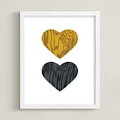"Wood Grain Hearts" - Art Print in Amber by Max and Bunny - Framed