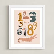 "Safari Friends Numerals" - Art Print in Flamingo by Jenna Holcomb - Framed