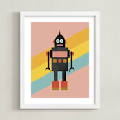 "Retro Robot" - Art Print in Bubblegum by Morgan Kendall - Framed