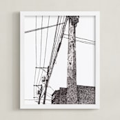 "City In Dots No. 1" - Art Print in Black and White by Michelle Waldie - Framed