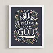 "Psalm 46:10" - Art Print in Slate by Jennifer Wick - Framed