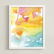 "Pink into Blue Night Sky" - Art Print in Sunset Orange by Deborah Velasquez - Framed