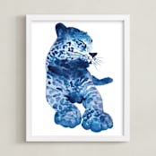 "Lovely Leopard" - Art Print in Bright Blue by Kelsey McNatt - Framed