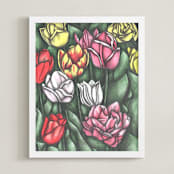 "Tulips Field" - Art Print in Moss Green by Cecilia Battaini - Framed