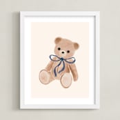 "Bear with Bow" - Art Print in Royal Blue by Vivian Yiwing - Framed