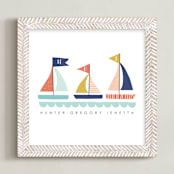 "Sailing Away" - Personalized Art Print in Sea Blue by Lisa Nelson - Framed