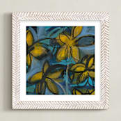 "Shining Flowers Series 1" - Art Print in Vibrant Blue and Yellow by Angela Simeone - Framed