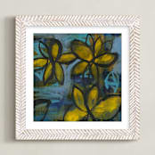 "Shining Flowers Series 2" - Art Print in Brillant Blue and Yellow by Angela Simeone - Framed