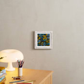 "Shining Flowers Series 1" - Art Print in Vibrant Blue and Yellow by Angela Simeone - In a Room