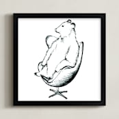 "Egg Chair Bear" - Art Print in Black by Flume Design - Framed