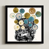 "Graphic floral arrangement" - Art Print in Mid-Century Blue by Bethania Lima - Framed