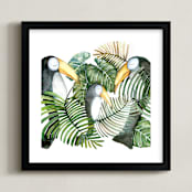 "Toucan jungle family" - Art Print in jungle green by Lulaloo - Framed