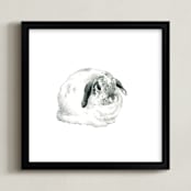 "Lop Eared Bunny Rabbit" - Art Print in Snow White by Corinne Aelbers - Framed
