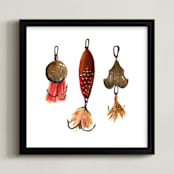 "Fishing Lures No. 1" - Art Print in Dark Gold by Tanya Lee of Frooted Design - Framed