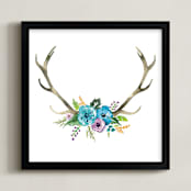 "The Antler #2" - Art Print in Teal by Kelsey McNatt - Framed
