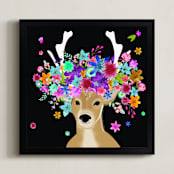 "The Decorated Deer" - Art Print in Woodland brown by Annie Bakst - Framed