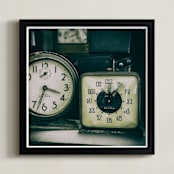 "Two Clocks" - Art Print in charcoal by Ann Gardner - Framed