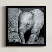 "Mommy's Baby Elephant" - Art Print in Graphite Gray by Jerry Winick - Framed