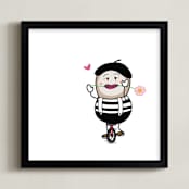 "Duckenov as a Mime on a Unicycle" - Art Print in Black and White by Quyen Nguyen - Framed
