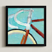 "Old Red Bike" - Art Print in Emerald Seafoam Blue by Laura Morris - Framed