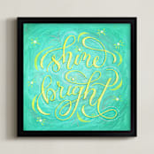 "Shine Bright Lettering" - Art Print in Turquoise by Elaine Stephenson - Framed