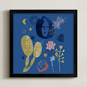 "Cactus Night" - Art Print in midnight blue by Eva Marion - Framed