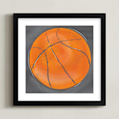 "Basketball-Gray" - Art Print in B Ball Orange by Rebecca Marchese - Framed