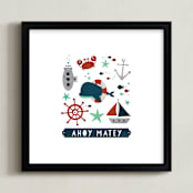 "By the sea" - Art Print in Seaside Navy by TM Stationery - Framed