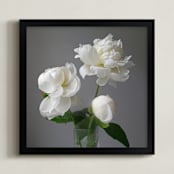 "three white peonies" - Art Print in white and green by Elizabeth Pyle - Framed
