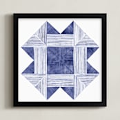 "folded" - Art Print in blue pen by Leanne Friedberg - Framed