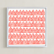 "Block Printed Arches" - Art Print in Red by Katharine Watson - Framed