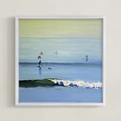 "PaddleBoarders, Malibu 2011" - Art Print in cerulean by Annie Seaton - Framed