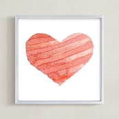 "Watercolor Heart Stripes" - Art Print in Rose by Belia Simm - Framed