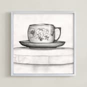 "Great Grandma's Coffee Cup" - Art Print in Grey by Becky Nimoy - Framed